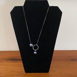 COS silver necklace w/ dangling gray-blue balls